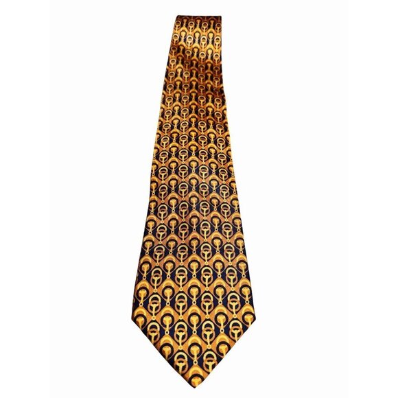 Gucci Mens Vintage Silk Tie With Geometric Pattern In Yellow & Navy- LT3247 - Picture 1 of 4